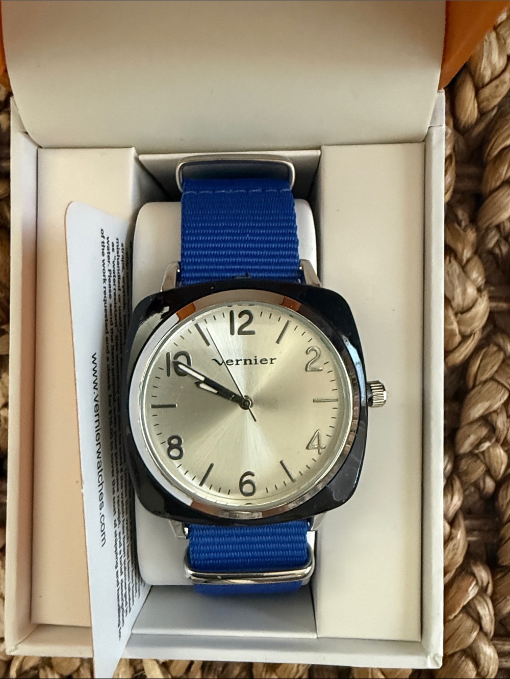 Vernier Women's Silver Dial Watch with Blue Nylon Strap